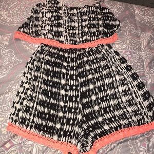 Black and white Romper with pink laced trim